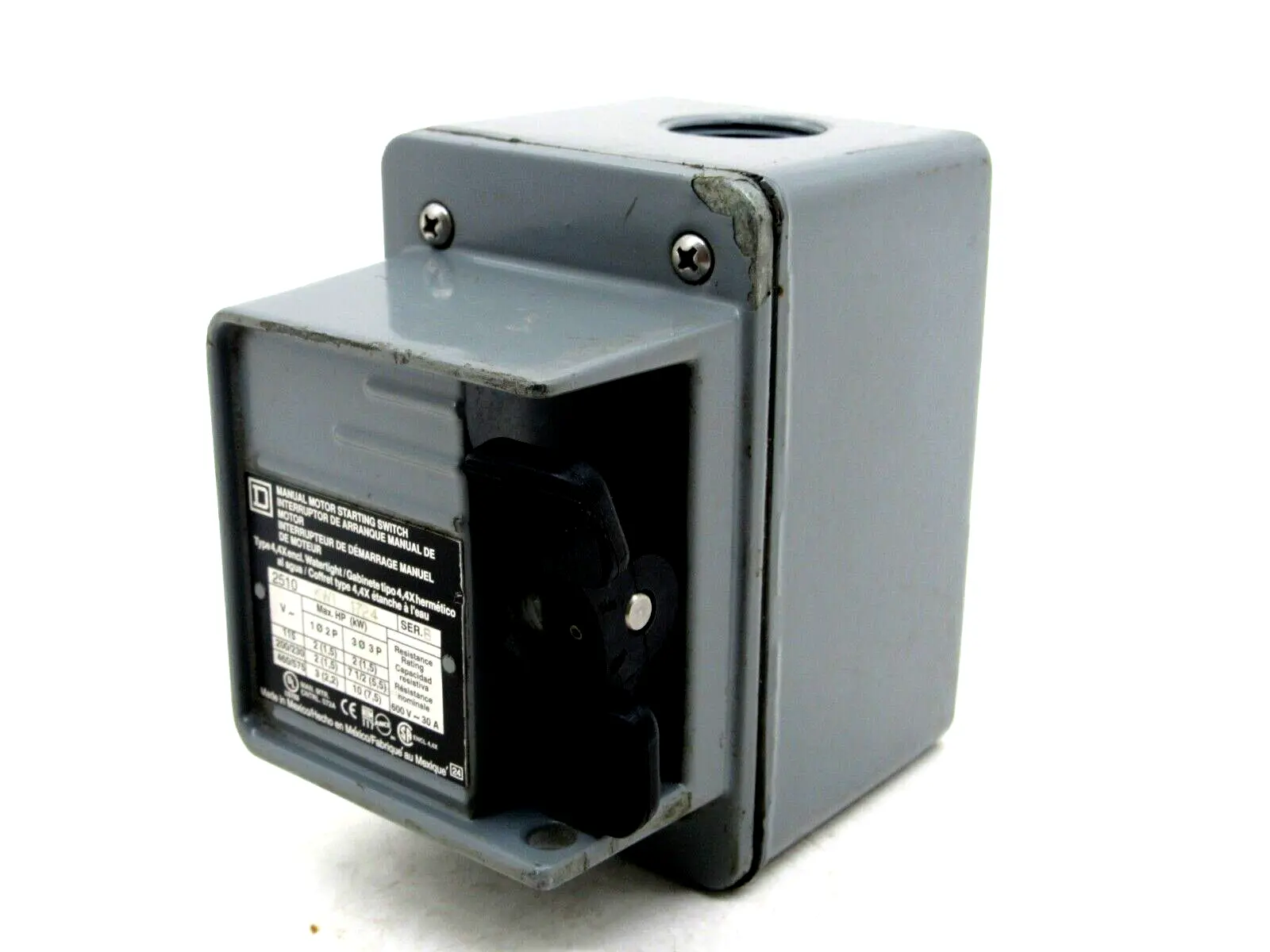 USED SQUARE D 2510-KW1-1724 MANUAL MOTOR STARTING SWITCH SERIES B 2510KW1 1724
