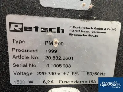 USED Retsch Retsch Ball Mill
