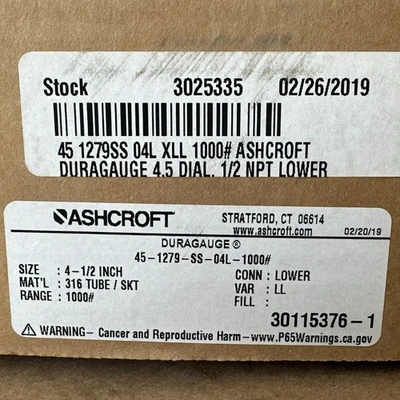NEW Ashcroft 45-1279SS-04L-XLL-1000#