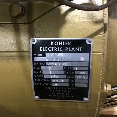 Kohler K662EP/5RM22 Natural Gas Stationary Generator 120V 1800RPM 1Ph 60Cycles