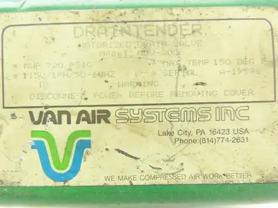 Van Air Systems MDV-200 Hydraulic Draintender Motorized Drain Valve 720psi 115v