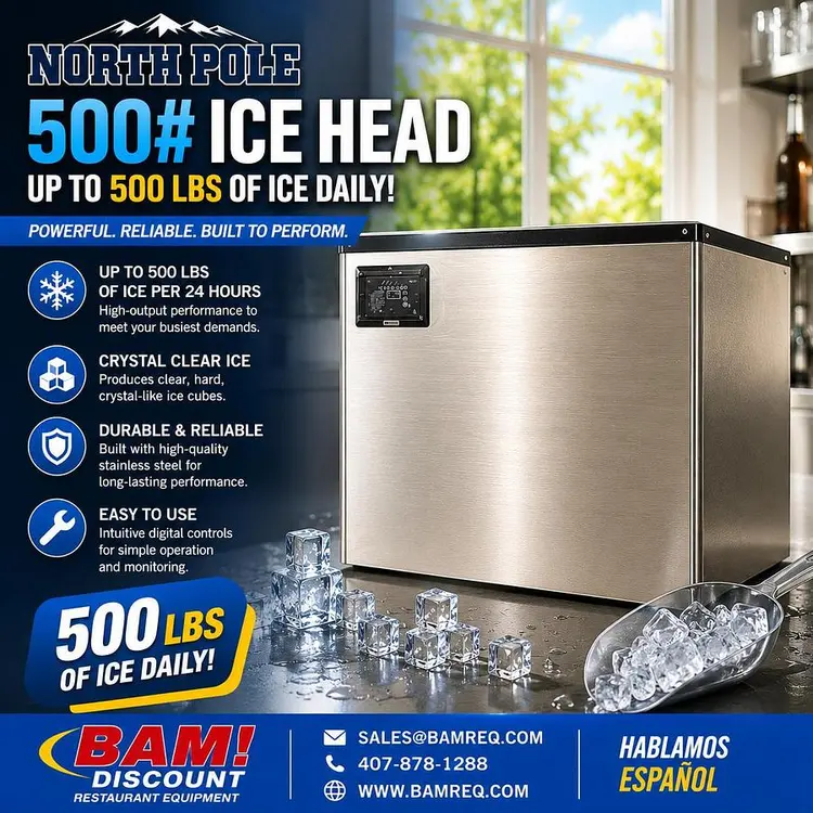 New | in-Stock NORTH POLE IM-530AA-H-HC Ice Machines Florida US | BAM Discount Restaurant Equipment #1301564