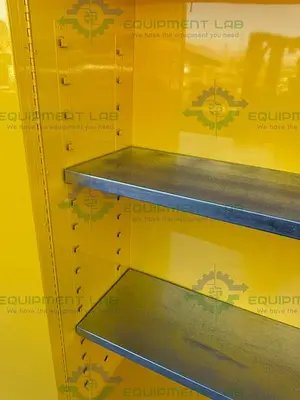 USED JUSTRITE 45 GALLON FLAMMABLE LIQUID STORAGE CABINET W/ SOFT CLOSE DOORS KEY