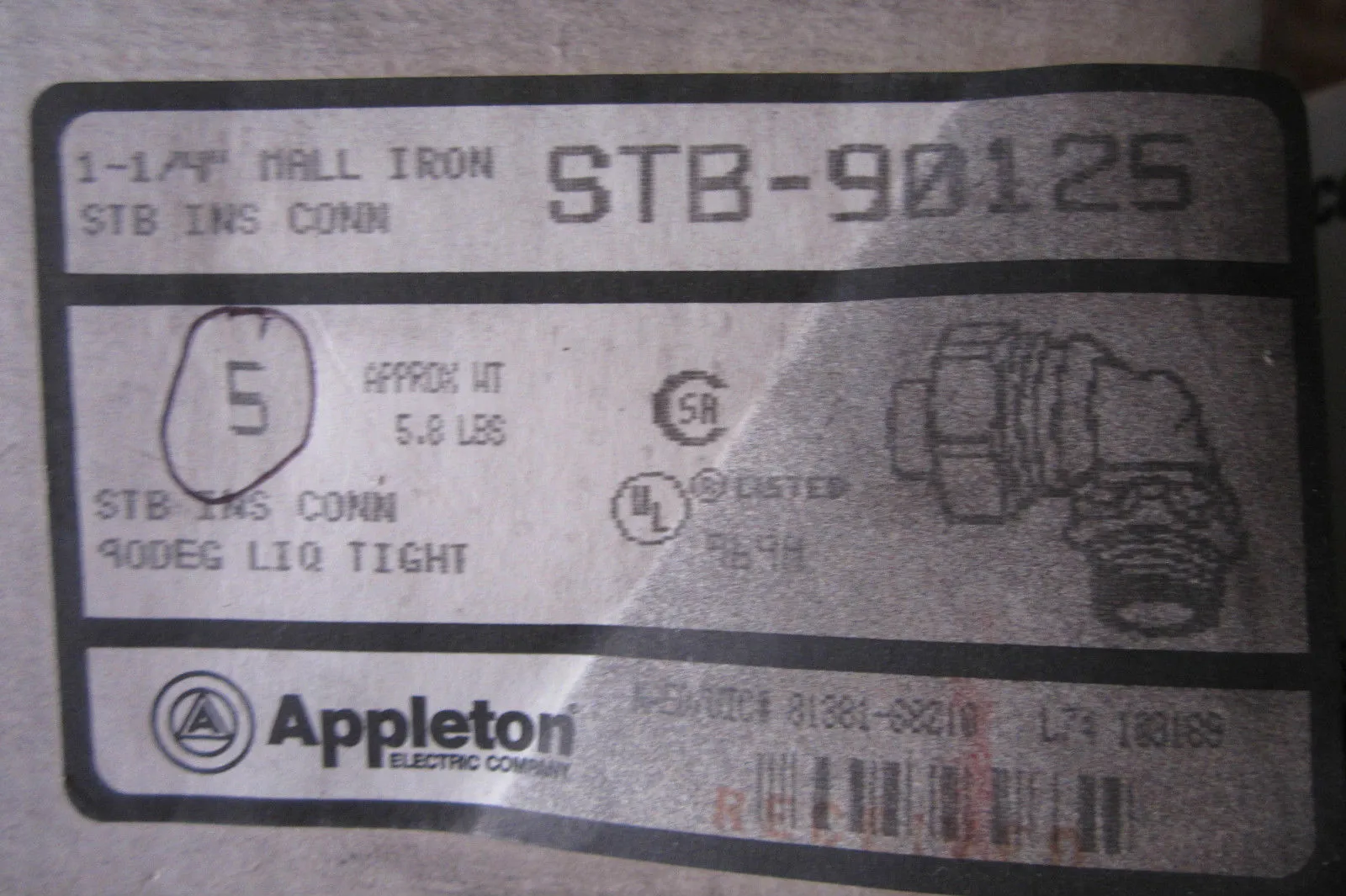 5 NEW APPLETON STB-90125 CONNECTORS STB90125