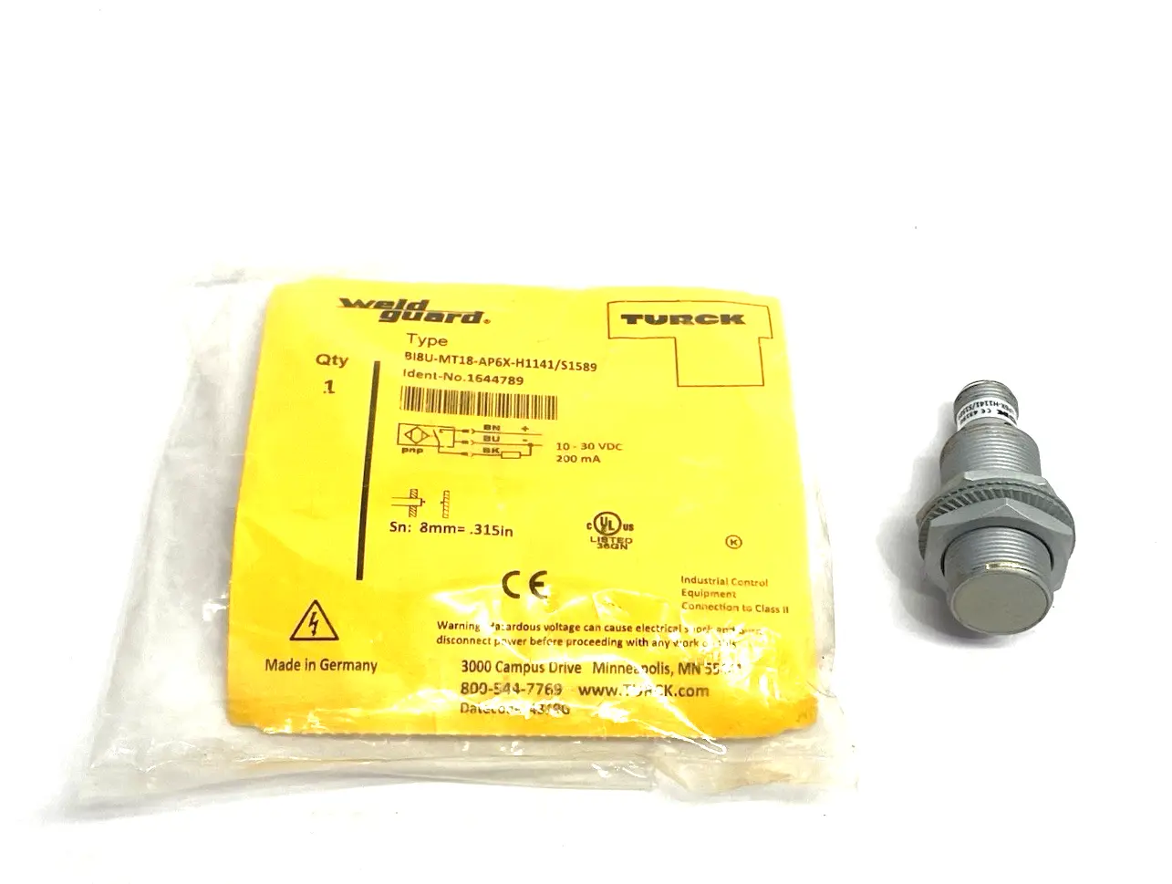 Used Turck Weldguard Proximity Sensor, Metal Body 1644789 Proximity Sensors Michigan US | Maverick Industrial Sales #1407061