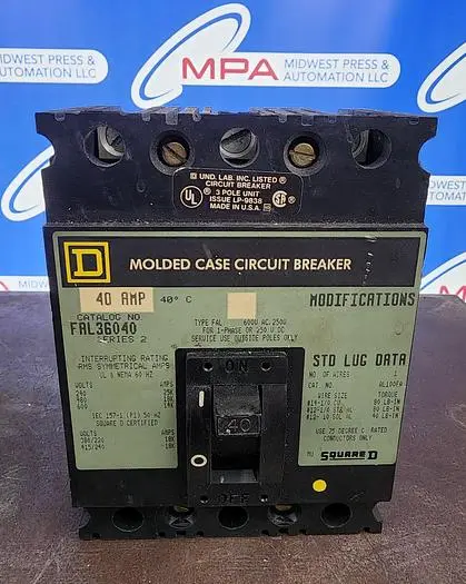 Used SQUARE D FAL36040 Circuit Breakers | Midwest Press and Automation #577407