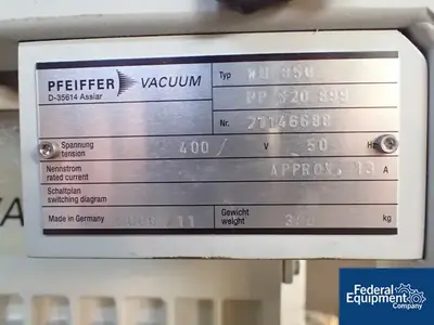 USED Pfeiffer Vacuum Pfeiffer Vacuum System, Model WU850, 55 CFM