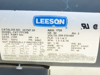Leeson 101767.00 Gearmotor .25Hp 230/460V 3PH 56C 50:1 Hub City Reducer 35rpm LH