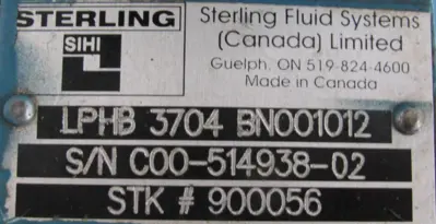 NEW STERLING LPHB-3704-BN001012 LIQUID RING VACUUM PUMP 900056 7/8" DIA. SHAFT