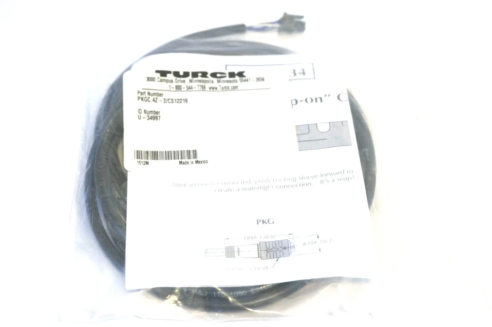 NEW TURCK PKGC 4Z-2/CS12219 CONNECTOR U-34997 PKGC4Z2CS12219