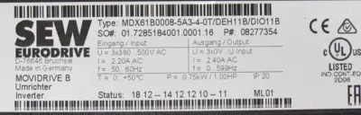 NEW SEW EURODRIVE MDX61B0008-5A3-4-0T/DEH11B/DIO11B INVERTER DRIVE