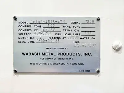 USED 1983 WABASH WABASH PC100-4518-4TM PRESS