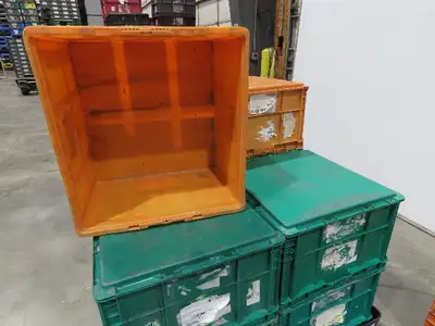ORBIS Stakpak Stackable Plastic Tote Container Bin 24x22x14" Green Orange Lot 12