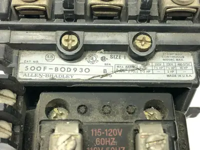 500F-BOD930 | Allen Bradley  Ser. B Base Contactor 120VAC Coil 3P 27A 600VAC - Used