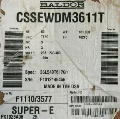 NEW BALDOR CSSEWDM3611T MOTOR 3HP 208-230/460V 1760RPM 1-1/8" DIA. 36L540T617G1