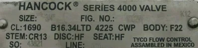 NEW HANCOCK 4002W WELD SOCKET VALVE 3/4" 1690 B16.34LTD 4225 SERIES 4000