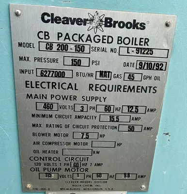 USED 1992 CLEAVER BROOKS CB-200-150