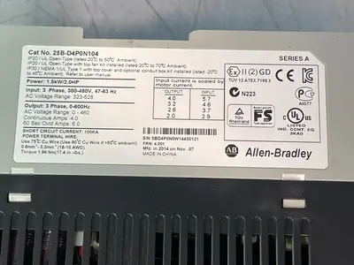 Used 2014 ALLENBRADLEY 25BD4P0N104 Variable Speed Drives Ohio US | HGR 24 #1124741