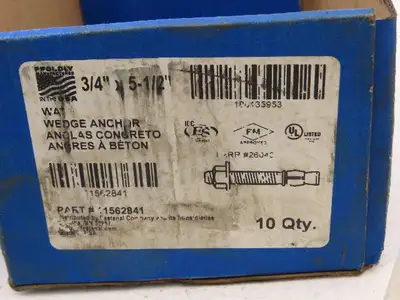 Fastenal 11562841 Wedge Anchor Concrete 3/4" x 5-1/2" Zink Plated Lot of 13