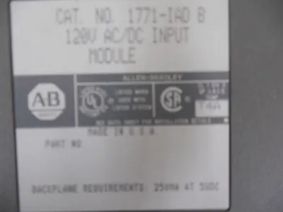 Allen Bradley 1771-IAD/B PLC-5 120V AC/DC Input Module Used