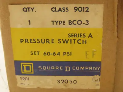 Square D 9012 BC0-3 Pressure Switch 60-64PSI 1/4" NPT 4-14 Differential