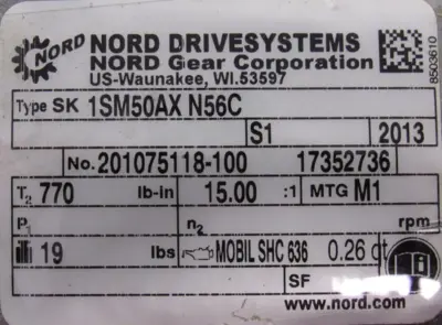 NEW NORD SK1SM50AX-N56C GEAR REDUCER 15:1 SK1SM50AXN56C
