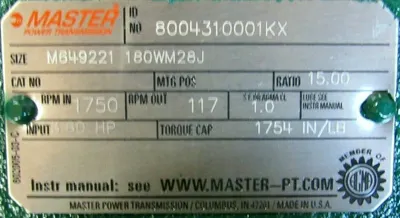NEW MASTER 180WM28J GEAR REDUCER 15:1 LH MOUNT M649221