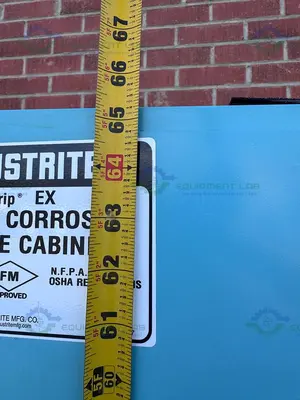 USED JUSTRITE 45 GALLON ACID AND CORROSIVE STORAGE CABINET W/ SOFT CLOSE DOORS, KEY