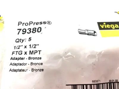 New | in-Stock Viega ProPress Male Pipe Adapter, FTG x MPT - Model 2911.1ZL 5-PACK Plumbing Equipment Michigan US | Maverick Industrial Sales #1467920