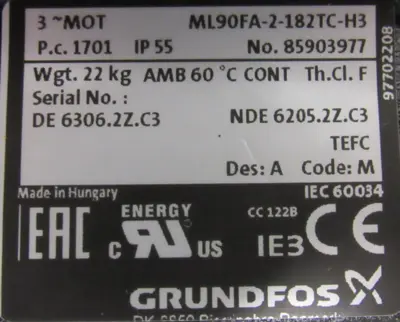 NEW GRUNFOS MTR5-10/7-A-WB-A-HUUV COOLANT PUMP 99138691 MTR5107AWBAHUUV