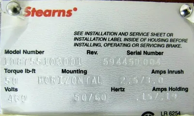 NEW STEARNS 108755103001 MOTOR BRAKE REV B 460V
