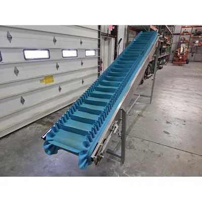Used Stainless Steel Cleated Slider Bed Incline Belt Conveyor - 15"W X 13.5' L