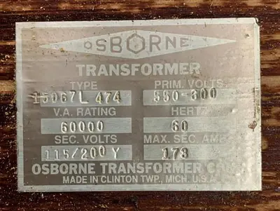 OSBORNE 60 KVA TRANSFORMER WITH FUJI 300 AMP AUTO CIRCUIT BREAKER