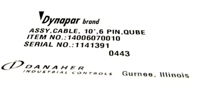 NEW DYNAPAR 14006070010 ASSEMBLY CABLE 10FT 6 PIN