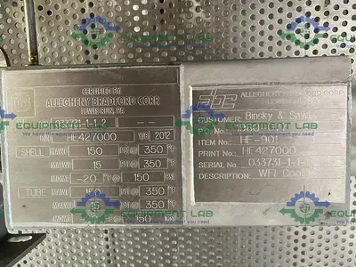 USED ALLEGHENY BRADFORD STAINLESS STEEL SHELL AND TUBE HEAT EXCHANGER 6.3 SQ. FT