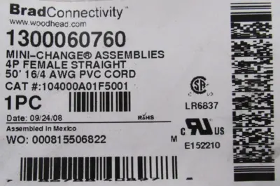 NEW BRAD 1300060760 CABLE 104000A01F5001 MC 4P FP 50' 16/4 PVC SS