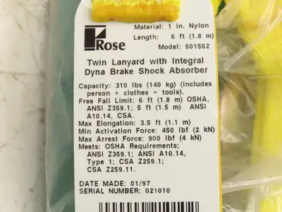 MSA Rose 501562 Twin Lanyard with Dyna Brake Shock Absorber 6Ft  Lot of 2
