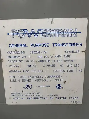 Used POWERTRAN 3DT251-15K Transformers Michigan US | Ideal Machinery #1261462