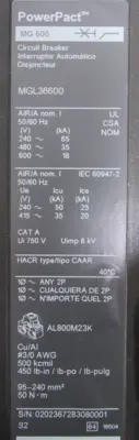 NEW SQUARE D MGL36600 POWERPACT CIRCUIT BREAKER 600A 3P 600V