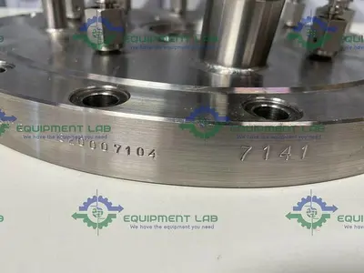 USED BUCHIGLASUTER 14" DIAMETER STAINLESS STEEL VESSEL CAP W/ MULTIPLE PORTS 150 PSI @ 250°C