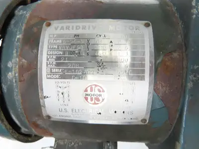 US Motors Varidrive Gearmotor 20:1 Variable Speed 21-208rpm 1/2Hp 230/460V 3PH