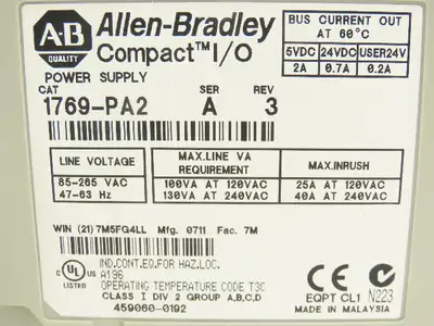 Allen Bradley 1769-PA2 Compact I/O Power Supply Series A w/Terminator End Cap