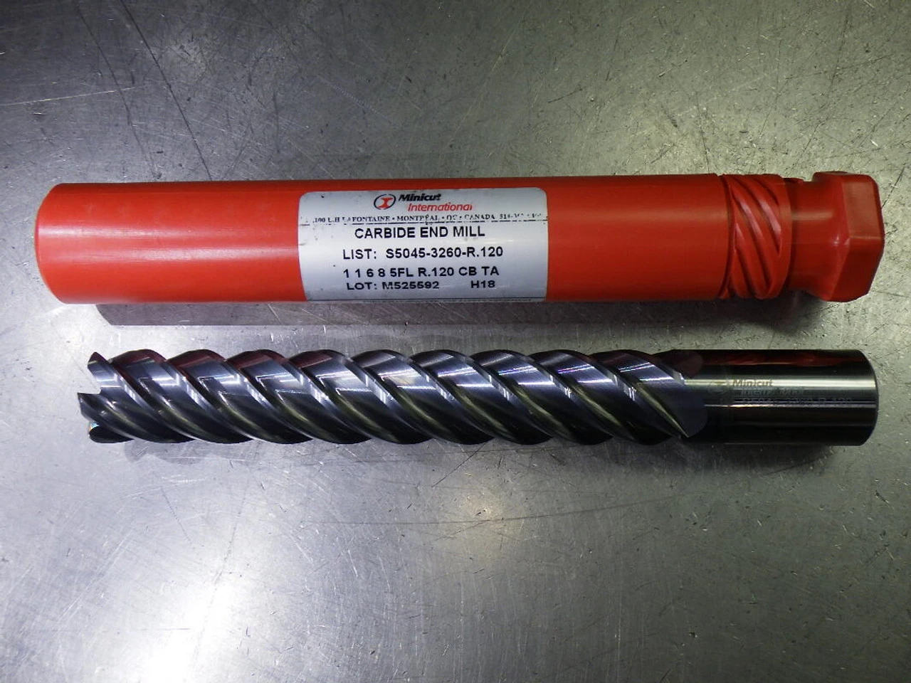 Minicut 1" 5 Flute Carbide CR Endmill 1" Shank .12" R D5045-3260-R.120 (LOC2204)