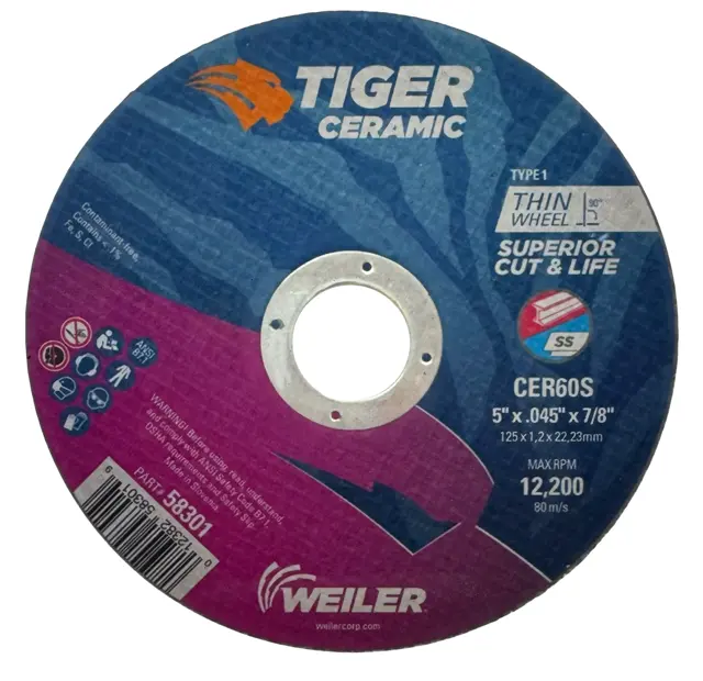Weiler 5" x .045" x 7/8" Ceramic Type 1 Cut-Off Wheel 25 Pack