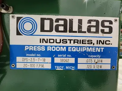 18" x .075" x 5,000 LB MINSTER & DALLAS COIL SERVO FEED LINE