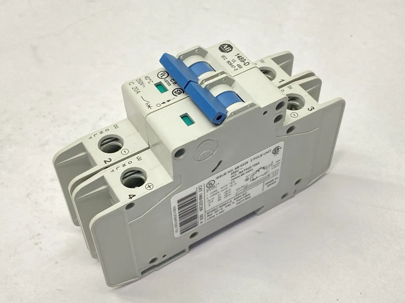 1489-D2C200 | Allen Bradley  Ser A Miniature Circuit Breaker 2-Pole 20A 250V - Used
