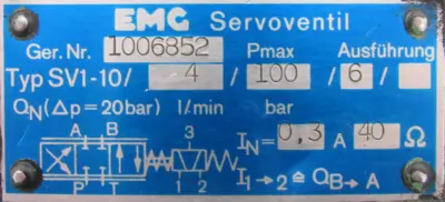 USED EMG SV1-10/4/100/6 SERVO VALVE SV11041006 1006852