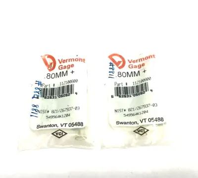 New | in-Stock Vermont Gage 0.80mm Plus Class ZZ Pin Gage LOT OF 2 Pin & Plug Gages Michigan US | Maverick Industrial Sales #1395616