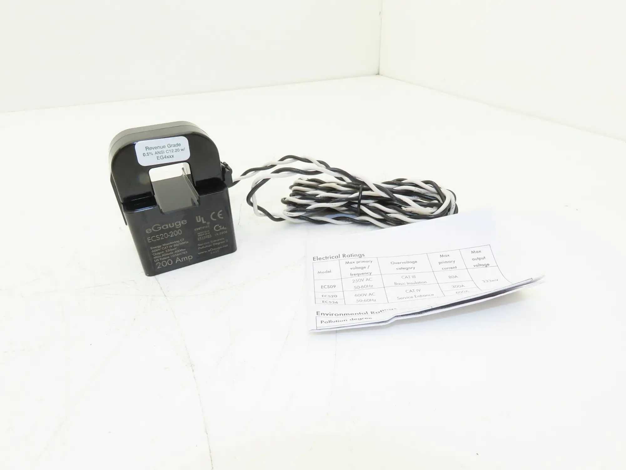 EGauge Systems ECS20-200 Current Transformer Split-Core CT 20mm 200A 600VAC