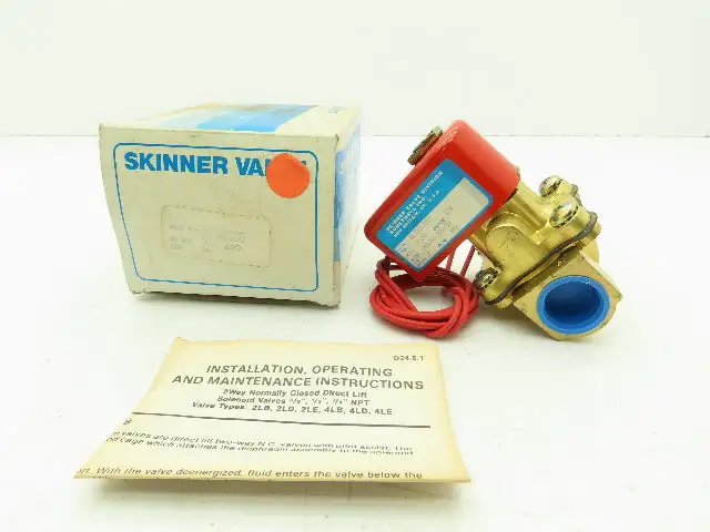 Skinner Lancer 2LB1H180 Brass Solenoid Valve 2-Way NO 24VDC 50 PSI 3/8" NPT